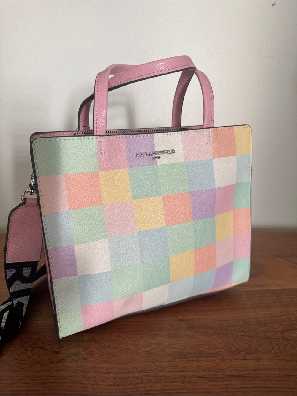Karl Lagerfeld Pastel Checkered Mini Tote in Pink and Multicolor